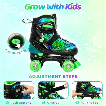 Nattork Kids Roller Skates for Girls Boys Kids 4 Size Adjustable Quad Skates with All Light up Wheels for Kids Beginners, Birthday Gift, Indoor Outdoor Sports patines para niñas