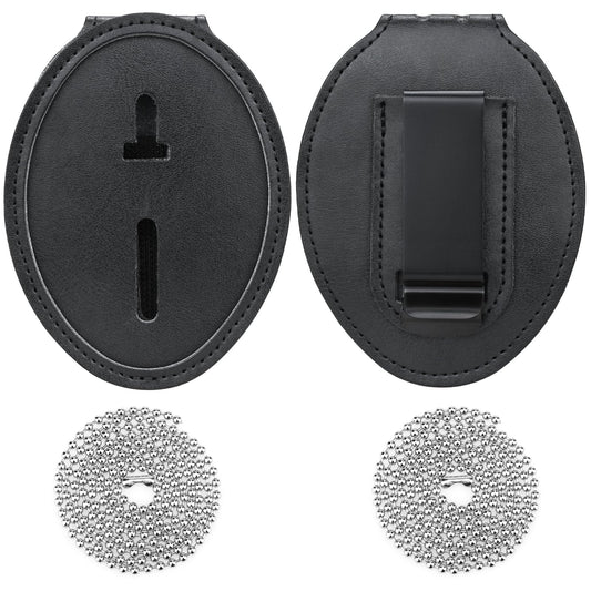 Police Badge Holder, 2 Pack Security Badge Holder Belt Clip, Metal Clip and Chain Included, Universal Leather Holder for Law Enforcement Ullnosoo