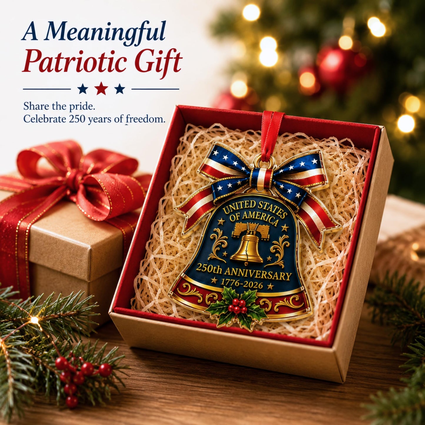 250 Anniversary Ornament 1776-2026, 2D Acrylic 250th Merchandise, USA America Anniversary Christmas Ornament, Fourth of July Decorations, Patriotic Decor, American Birthday Gifts