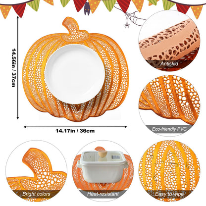 Pumpkin Placemats Set of 6，Harvest Placemats Fall Placemats Heat-Resistant for Thanksgiving,Halloween,Party and Wedding Table Decorations