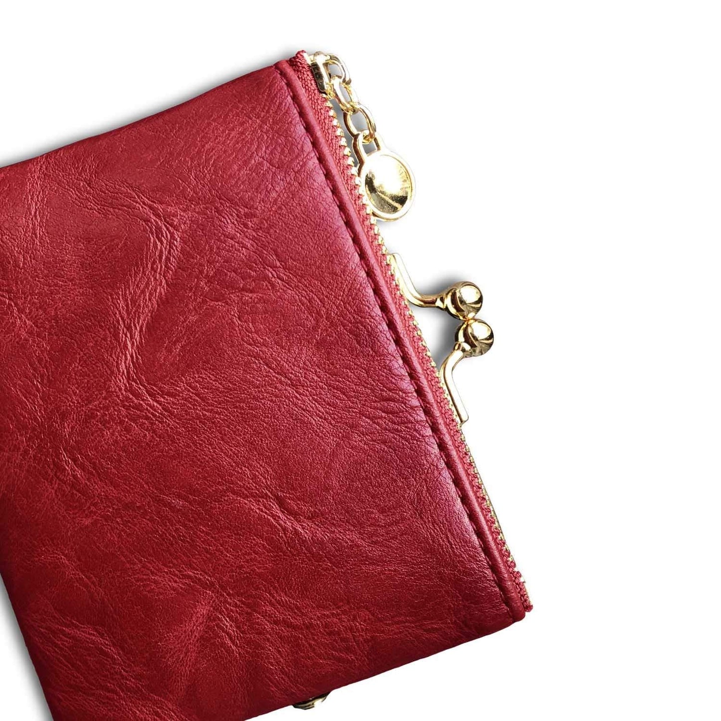 PofeeXIO Womens Wallet RFID Small Compact Bifold Leather Vintage Wallet,Ladies Coin Purse with Zipper and Kiss Lock (Red)