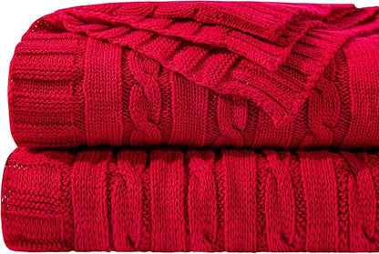 NTBAY 100% Pure Cotton Cable Knit Throw Blanket, Super Soft Warm 51x67 Knitted Throw Blanket for Couch, Sofa, Chair, Bed - Extra Cozy, Machine Washable, Comfortable Home Decor, Red