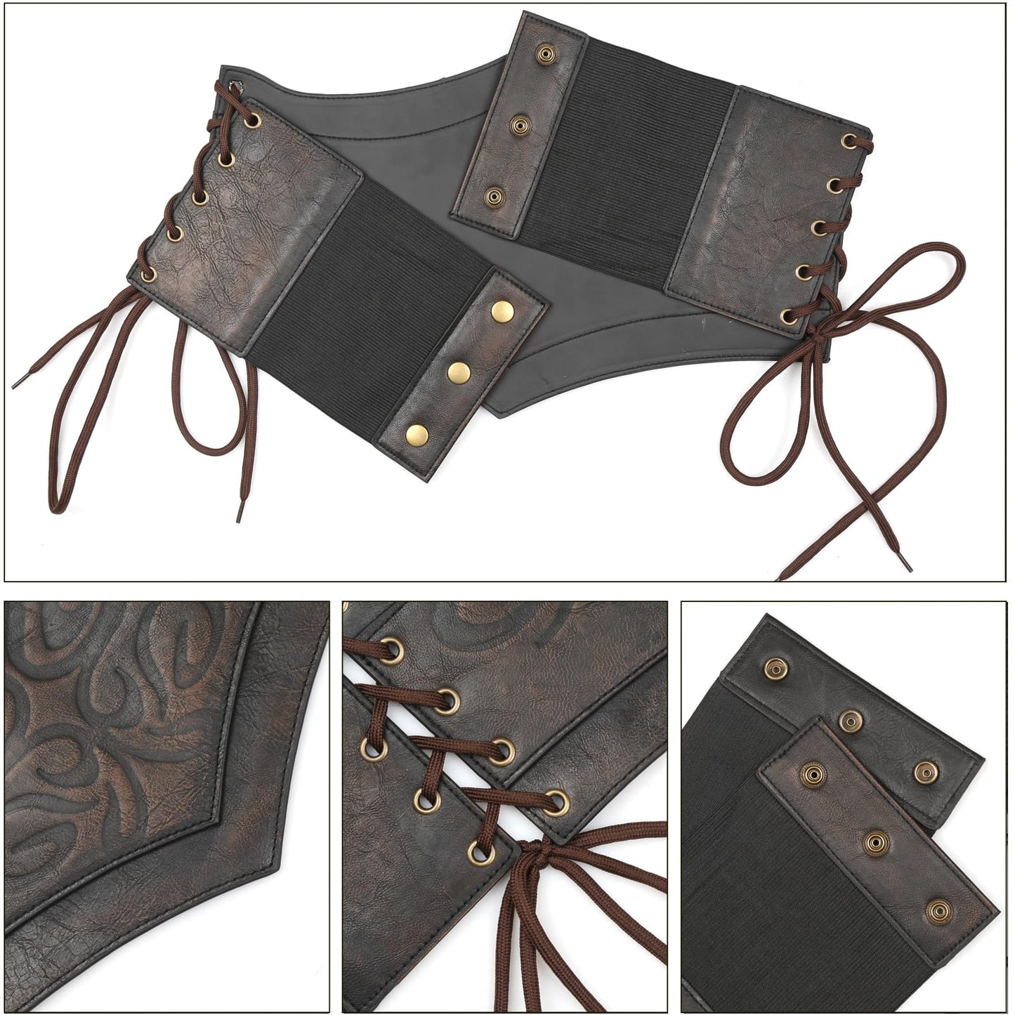 Joukavor Women's Viking Leather Corset Belt Medieval Cinch Belt Renaissance for Halloween (Brown, XXL)