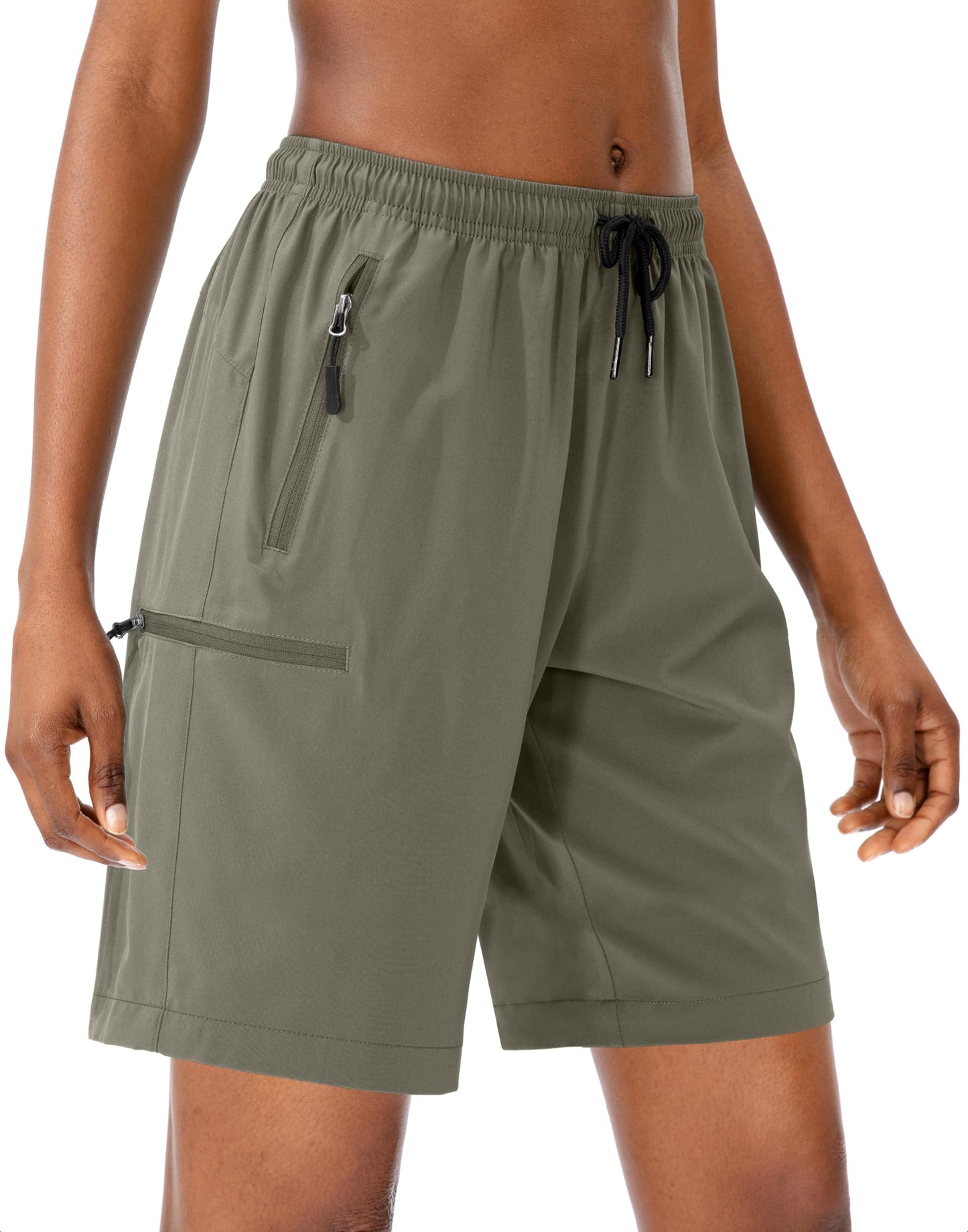 SANTINY Women's 5''/ 7''/9'' Hiking Cargo Shorts Quick Dry Lightweight Summer Shorts for Women Athletic Zipper Pockets(Grey Sage_L)