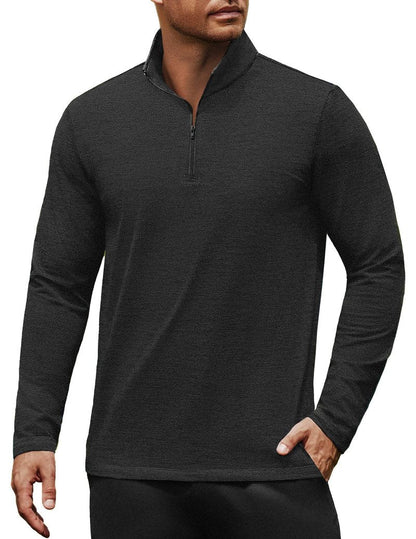 COOFANDY Men's Quarter Zip Pullover Mock Neck Long Sleeve Golf Shirts Performance Athletic Casual Workout Black