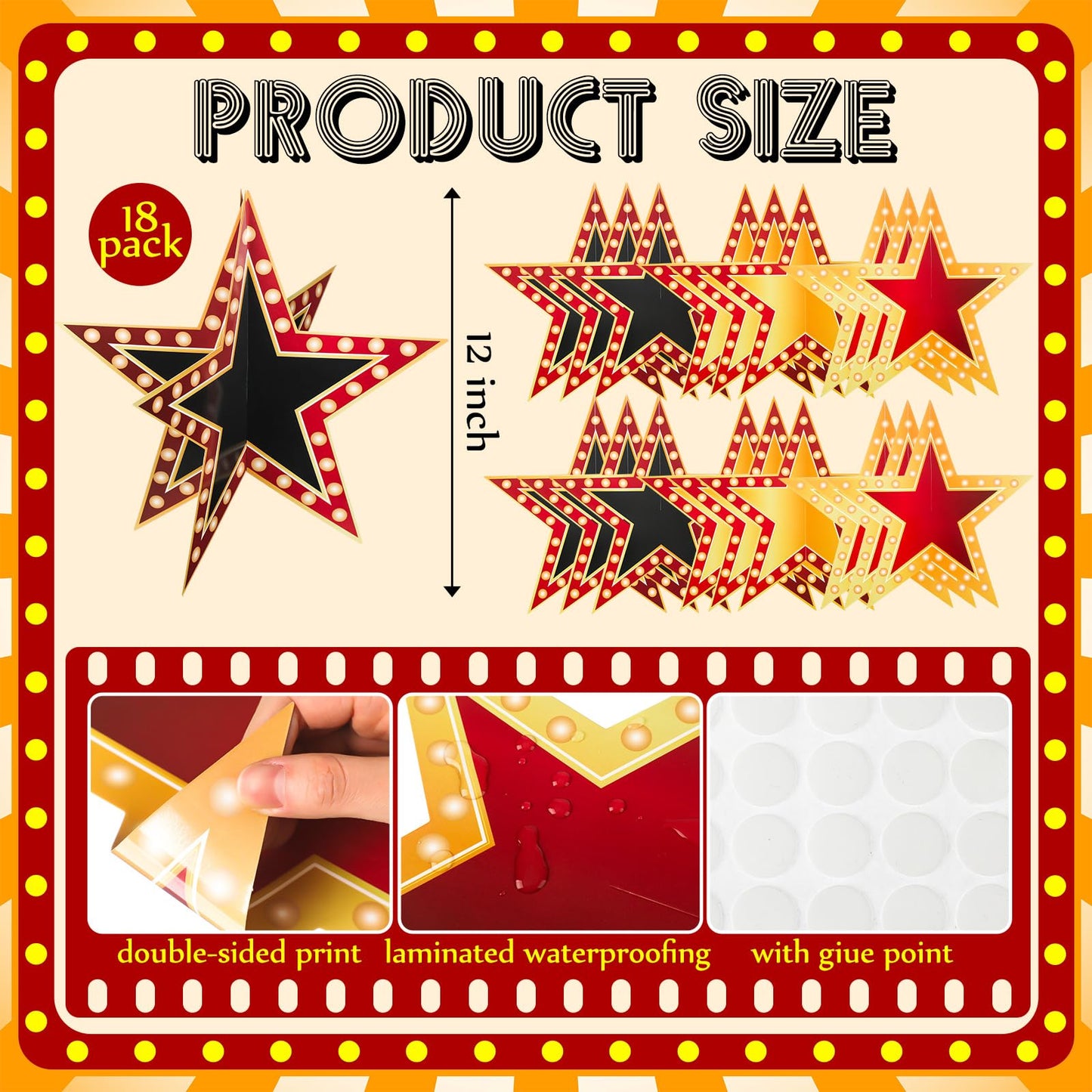 Weekgrat 18 Pcs Large Star Centerpieces for Movie Night Party Decorations 12inch 3D Movie Party Supplies Star Decorations Red Carpet Film Show Theme Birthday Back to School Table Decor