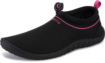 WHITIN Women's Water Shoes Aqua Minimalist Socks Size 11 Barefoot Swim Beach Surf Anti Slip Outdoor Activities Boating Gym Lightweight Sneakers Black/Pink 42