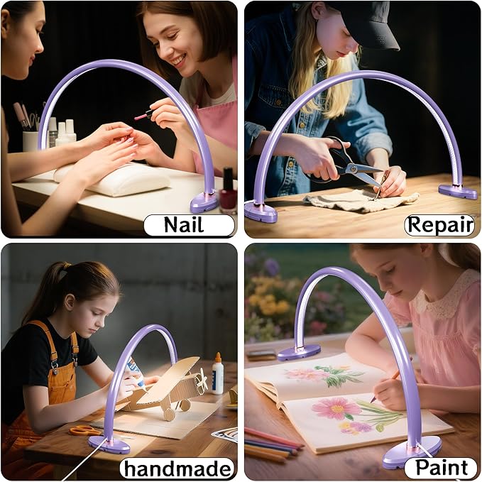 Moon Light Nail Tech,3 Color Temperature,20inch Half Moon Desk Lamp for Nail Techs for/Photograph/Crafts Etc Illuminated (Medium Size Purple)