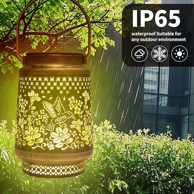 Solar Outdoor Hanging Lanterns,Hummingbird/Dragonfly Decor Lantern,Waterproof Metal Decorative Garden Light for Patio Yard Lawn Backyard Front Porch,Gifts for Women Mom Grandma (Hummingbird)