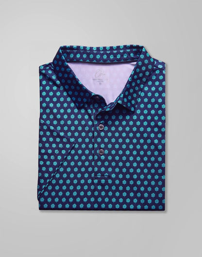Obla Mens Golf Polo Shirts Short Sleeve Dry Fit Performance Moisture Wicking Casual Print Collared Golf Shirts for Men (Navy Blue Flower_XL)
