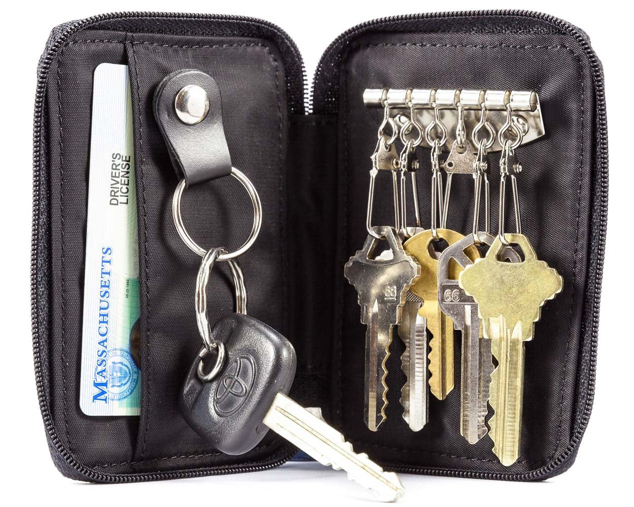 Big Skinny Leather Slim Key Case, Holds Up to 3 Cards, Black