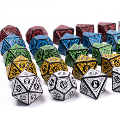 Poludie 5 Sets Dice DND, Polyhedral Dice Set (35pcs) with Leather Dice Bag, D&D Dice Set for Dungeons and Dragons, RPG Table Games (Window Lattice Carved Series)