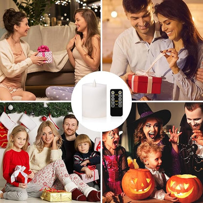 Flameless Candles with Flickering Flame & Remote Timer - 3×4'' Battery Operated LED Pillar Candles,Realistic Fake Candles for seasonl/Christmas/Wedding Decor (White, 1-Pack)