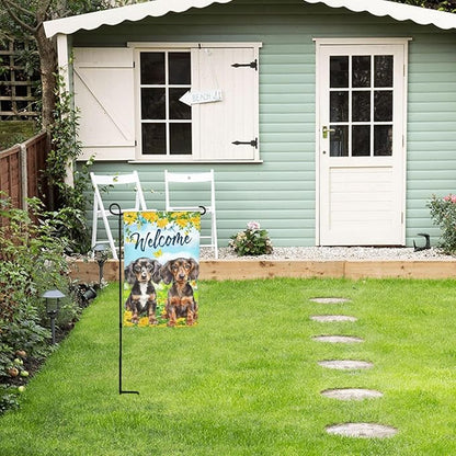 Puppy Lovers Spring Flowers Florals Cute Dachshund Dog Garden Flag Welcome Party Outdoor Outside Decorations Picks Home House Garden Yard Decor 12x18 Inch