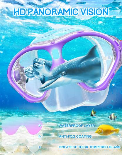 Gintenco Kids Snorkel Set, Diving Mask for Children as Unisex Kids Swimming Goggles, Anti-Fog Diving Mask and Dry Top Snorkel Combo Set for Junior and Youth