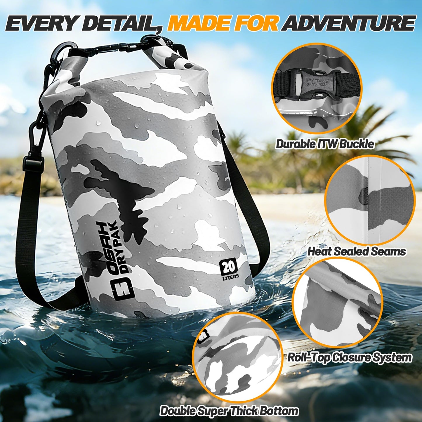 Waterproof Dry Bag, 5L/10L/20L/30L/40L Roll Top Lightweight Storage Backpack with Phone Case for Women & Men, Floating Waterproof Sack for Travel, Swimming, Kayaking, Paddle Board, Camping & Beach