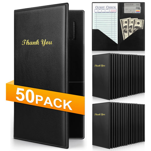 50 Pcs Server Books, Check Presenters for Restaurants, PVC Server Books for Waitress Guest Check Holder