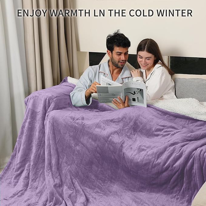Heated Blanket Electric King Size, Soft Heated Electric Blanket, Machine Washable Heated Blanket with Dual Control 5 Heating Levels & 10 Hours Auto Off, Fast Heating, 100" x 90", Lavender Violet