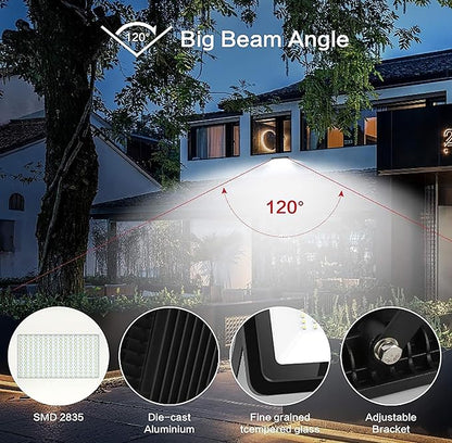 MORSEN 200W Flood Light Outdoor Plug in - 20000LM 5000K LED Flood Light, IP66 Waterproof, UL Listed Daylight Security Lights for Garden, Yard, Garage, Stadium, 2 Pack
