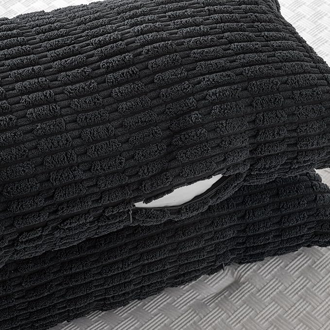 Fancy Homi Black Long Body Lumbar Decorative Throw Pillow Covers 14x36 Inch for Bed Couch Bedroom Bench, Soft Corduroy Rectangle Solid Pillow Case, Rustic Farmhouse Boho Room Decor