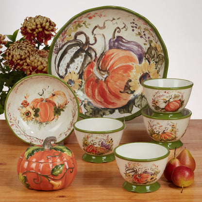 Harvest Morning Set of 4 Ceramic 8" Soup Bowls – Enjoy hearty soups, stews, or pasta in rustic farmhouse style with these autumn-themed bowls that bring warmth to every meal - 18 oz