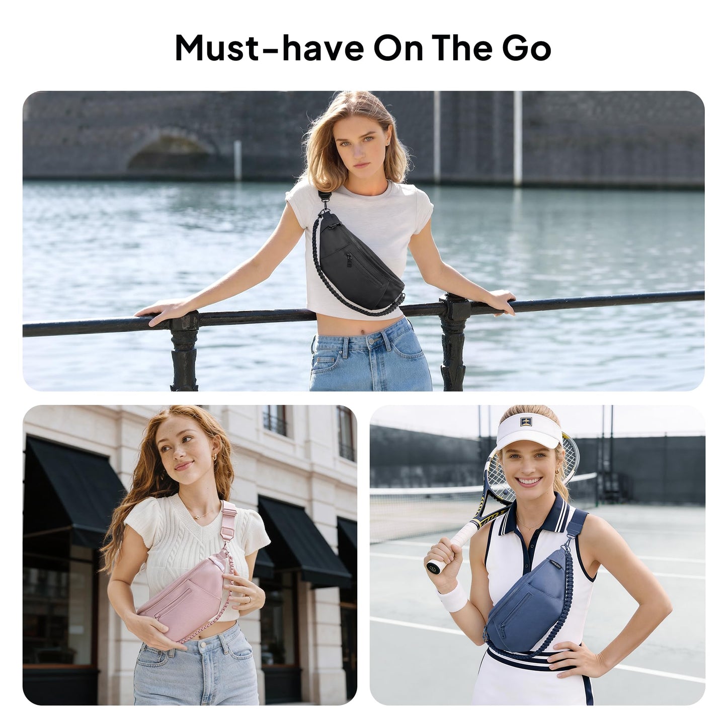 TOPEAST Fanny Pack for Women, Anti-Theft Travel Belt Bag Crossbody Sling Bag Purse with RFID Blocking, Small Fashion Bum Bag Waist Pack with Multiple Pockets for Hiking Walking Sport