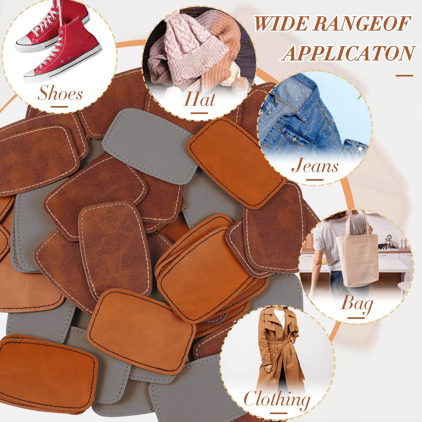 Dunzy 60 Pcs Blank Leatherette Hat Patches with Adhesive Rustic Rounded Rectangle Patch Faux Leather Patches for Hats Costumes Fabric Repair Sew Laser Supplies(Khaki, Gray, Brown,2x3inch)