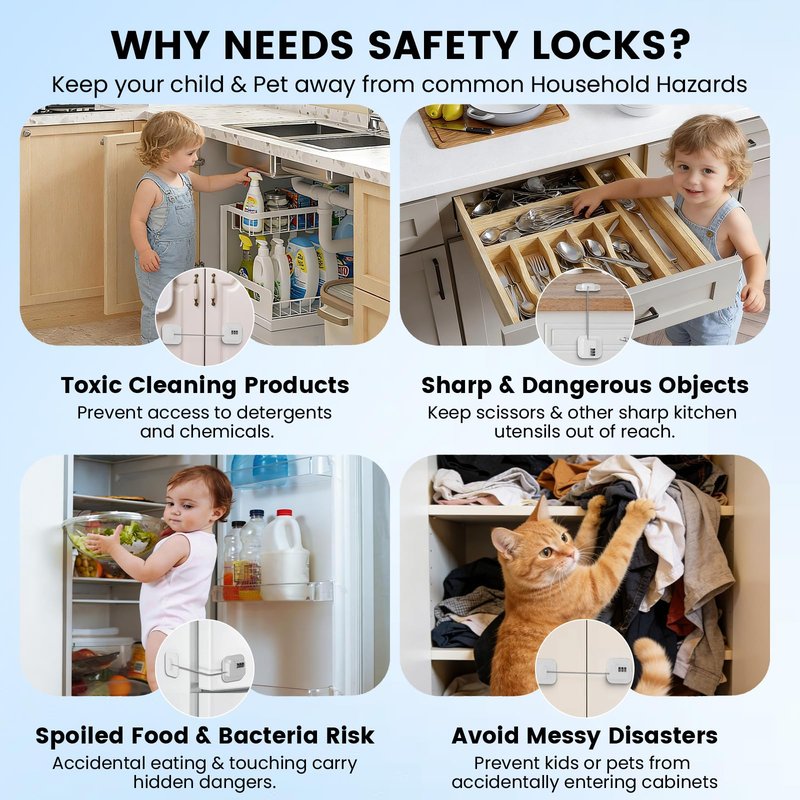 SUR-CIEL 1PC Fridge Lock with Code, Refrigerator Locks, Cabinet Locks Baby Proofing, Combination Lock for Refrigerator, Freezer, Closets, Cabinets, Drawers, Doors and Windows, NO Drilling