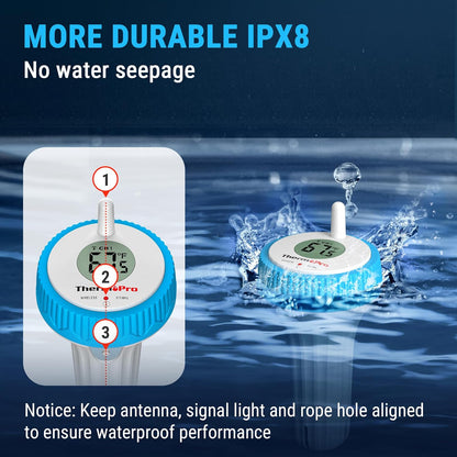 ThermoPro Waterproof Wireless Indoor Outdoor Thermometer for Swimming Pool, Upgraded IPX8 Water Temperature Monitor Floating for Hot Tub, Cold Plunge, Ice Bath, Pond