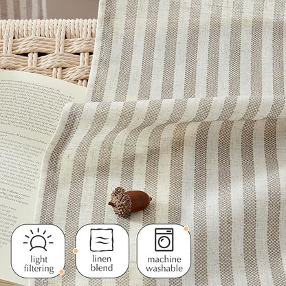 jinchan Striped Linen Kitchen Curtains 36 Inches Tier Curtains Farmhouse Modern Cafe Style Small Window Treatments Airy Light Filtering Rod Pocket for Living Room Bathroom 2 Panels Taupe Grey