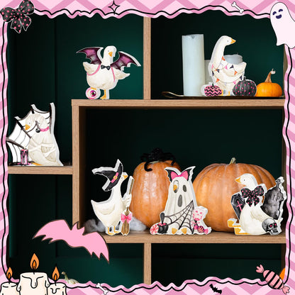 Culudea 6 Pcs Silly Cute Goose Table Decor Indoor, Halloween Birthday Party Decorations Rustic Farmhouse Figurine Tiered Tray Tabletop Centerpieces for Home Kitchen Fireplace