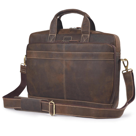 Genuine Leather Messenger Bag for Men– 16 Inch Handcrafted Vintage Laptop Briefcase Satchel with Shoulder Strap for Office, Travel, Business & Work - Rustic Brown