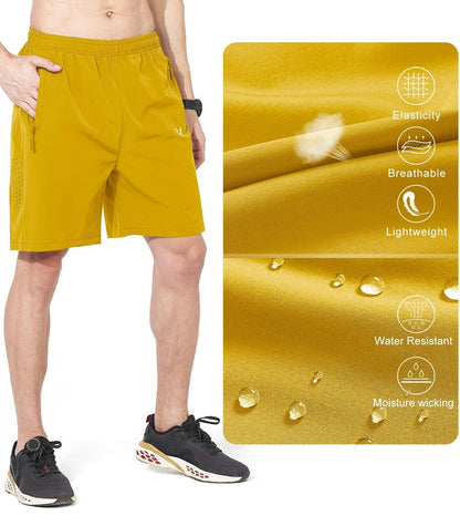 NORTHYARD Men's Athletic Running Shorts Gym Workout 7"/9"/5" Quick Dry Lightweight Sports Basketball Tennis 3 Zipper Pockets Yellow M