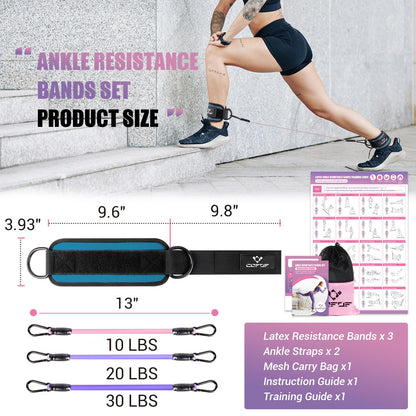 Ankle Resistance Bands With Cuffs for Working Out, Kickbacks, Hip, Leg and Glute Exercise - Training Poster Included - for Women