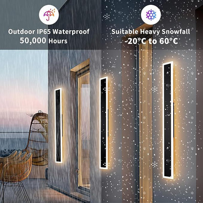 2 Pcs Modern Outdoor Wall Lights 57.5inch Dimmable 3000K-6000K with Remote Control Waterproof IP65 Exterior Long Wall Sconce for House Garage Patio