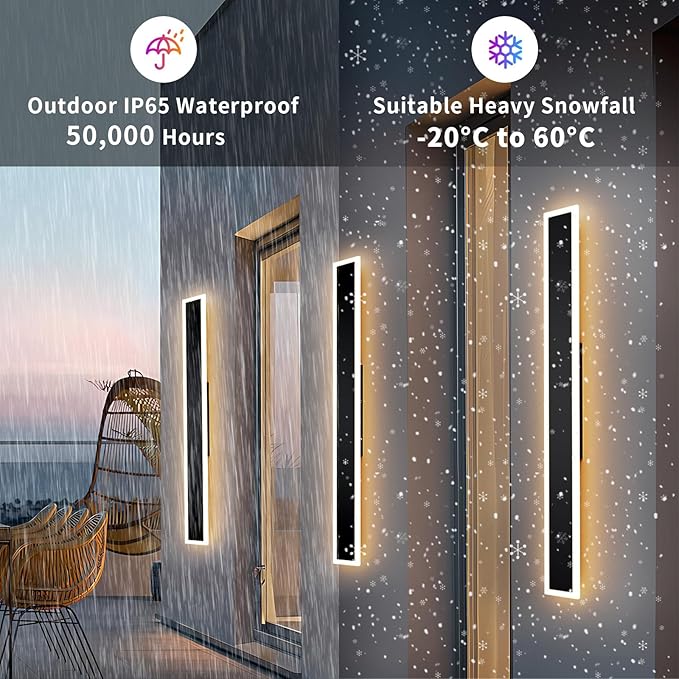 2 Pcs Modern Outdoor Wall Lights 39.4inch Dimmable 3000K-6000K with Remote Control Waterproof IP65 Exterior Long Wall Sconce for House Garage Patio