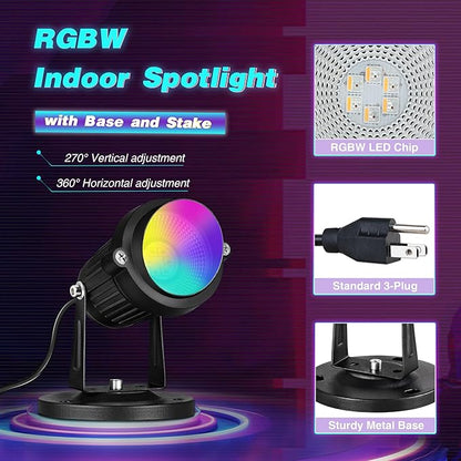 SUNVIE RGBW Christmas Spot Lights Indoor 6W Uplighting Indoor with Remote Color Changing Up Lights Indoor 120V Spotlights Indoor LED Uplights Indoor Accent Lighting for Party Plant Decor, 2 Pack