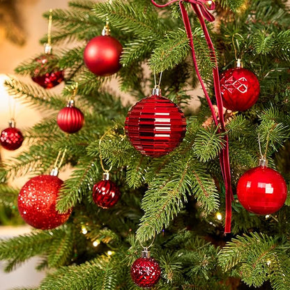 JORNOY Christmas Tree Ornaments Set, 47 Pack Assorted Shatterproof Hanging Balls Decorations, Plastic Bulbs Bulk with Lanyard for Home Holiday Party Decor, 3-Sizes (Red)