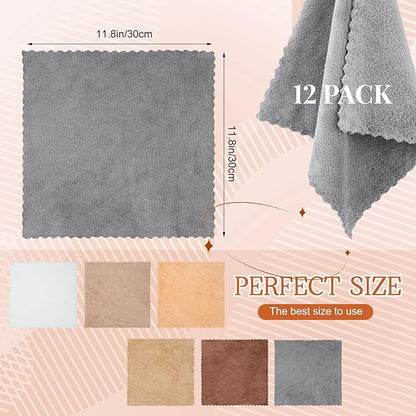 Syhood 12 Pieces Face Wash Cloth 12 x 12 in Makeup Remover Cloths Towel Coral