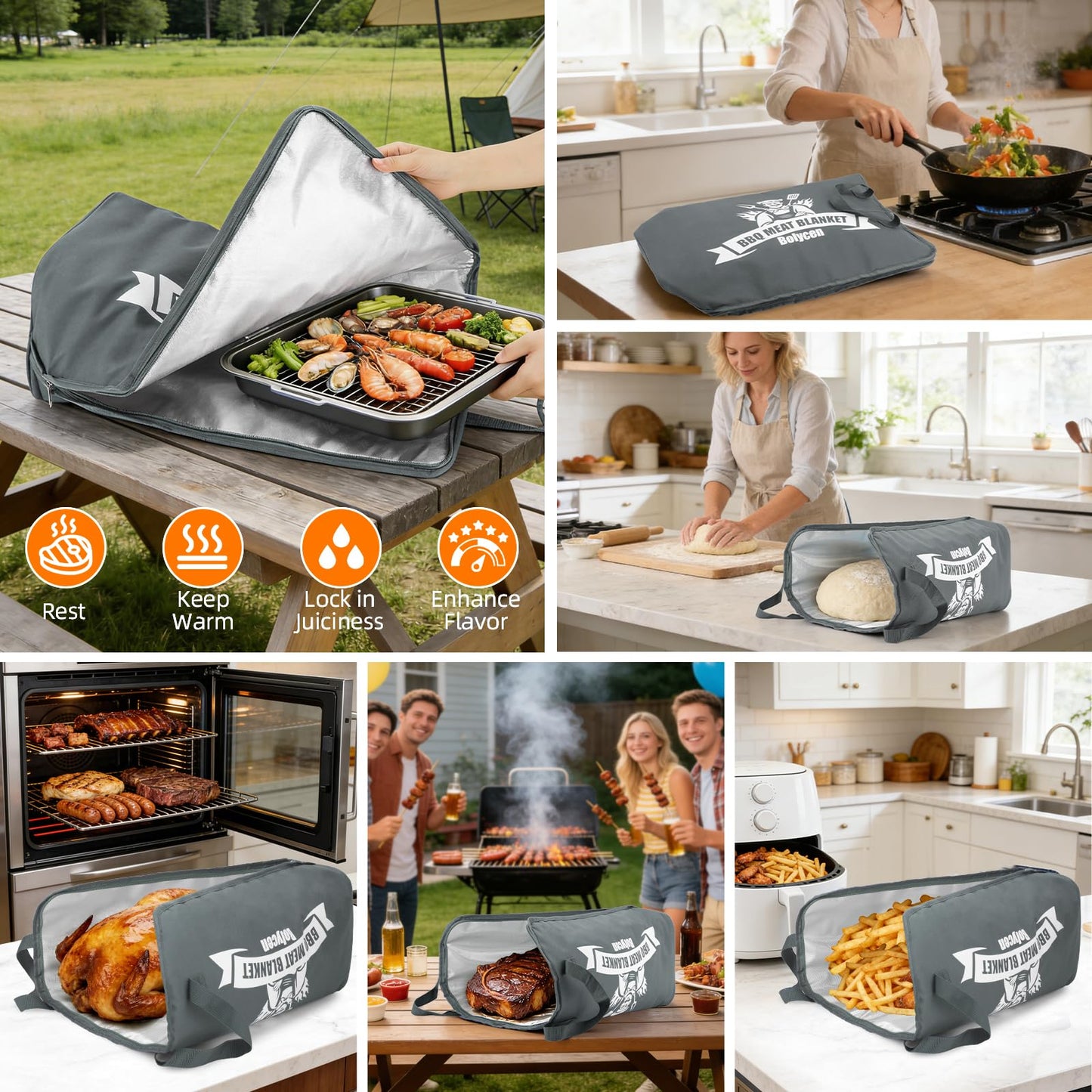 Upgraded Insulated BBQ Blanket for Resting Meat-BBQ Smoker Accessories Gifts for Men Dad Husband-Air Fryer/Kitchen/Camping/Baking/Party Essential-Bag for Brisket/Steak/Pork Shoulder/Turkey (21inch)