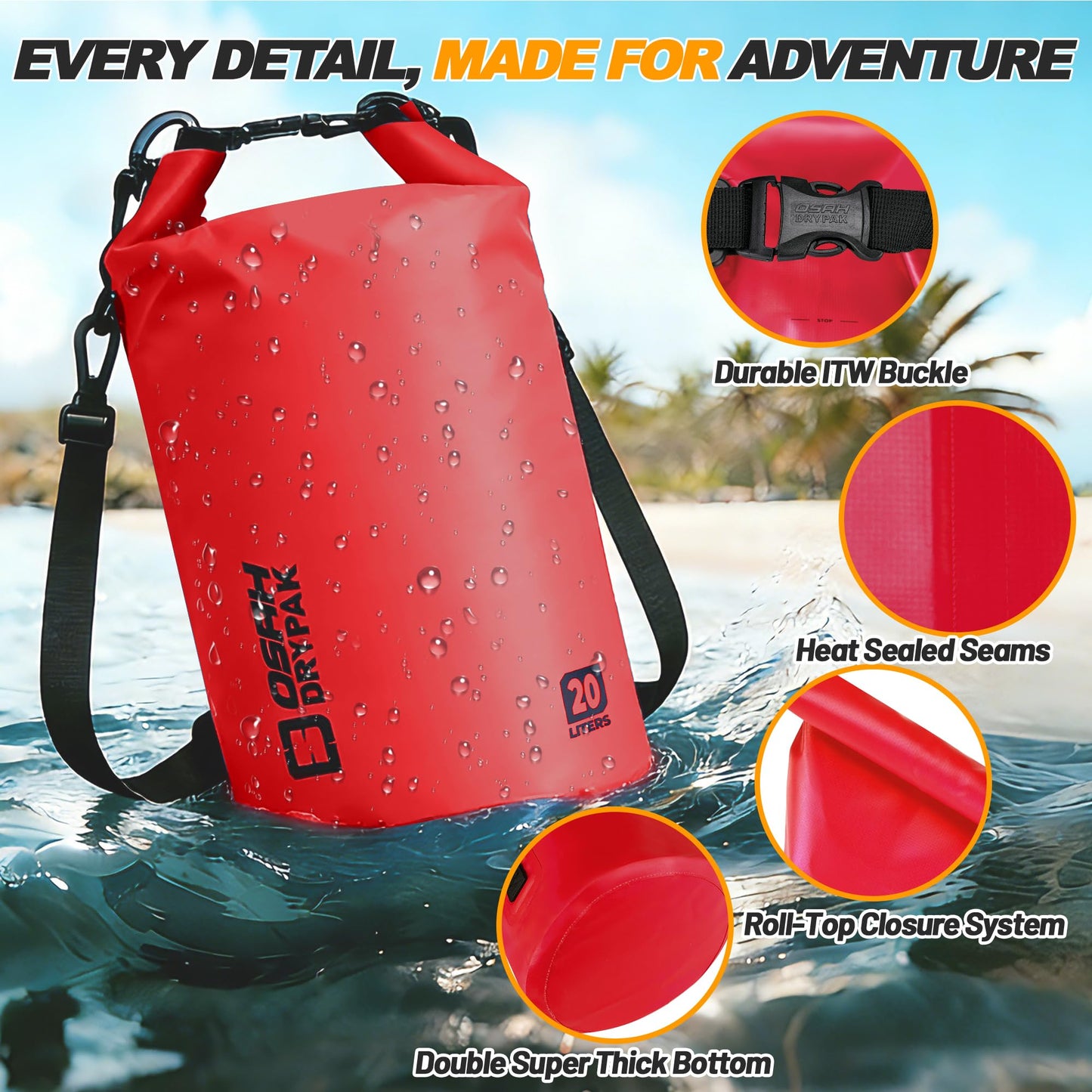 Waterproof Dry Bag, 5L/10L/20L/30L/40L Roll Top Lightweight Storage Backpack with Phone Case for Women & Men, Floating Waterproof Sack for Travel, Swimming, Kayaking, Paddle Board, Camping & Beach