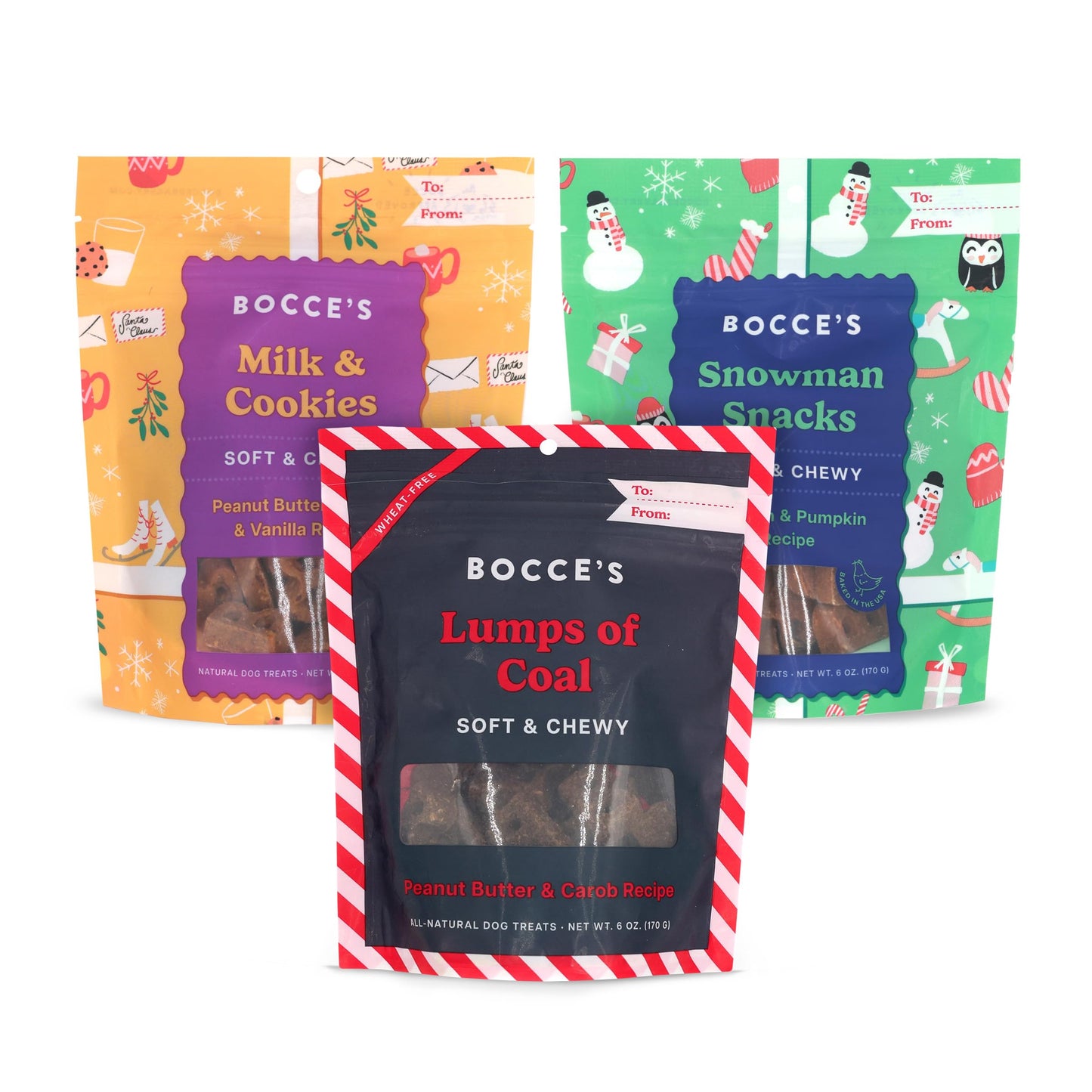 Bocce’s Bakery Holiday Soft & Chewy Bundle Dog Treats, All-Natural Wheat-Free Christmas Dog Treats, 6 oz (Pack of 3)