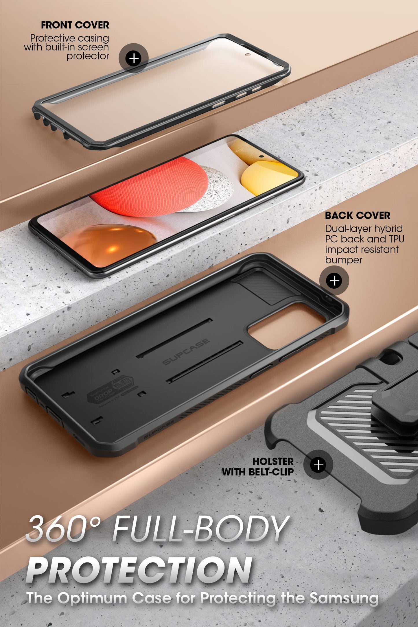SUPCASE for Samsung Galaxy A53 5G Case with Screen Protector (Unicorn Beetle Pro), [Built-in Stand & Belt-Clip] Heavy Duty Shockproof Rugged Kickstand Protective Phone Case for Samsung A53 5G, Black