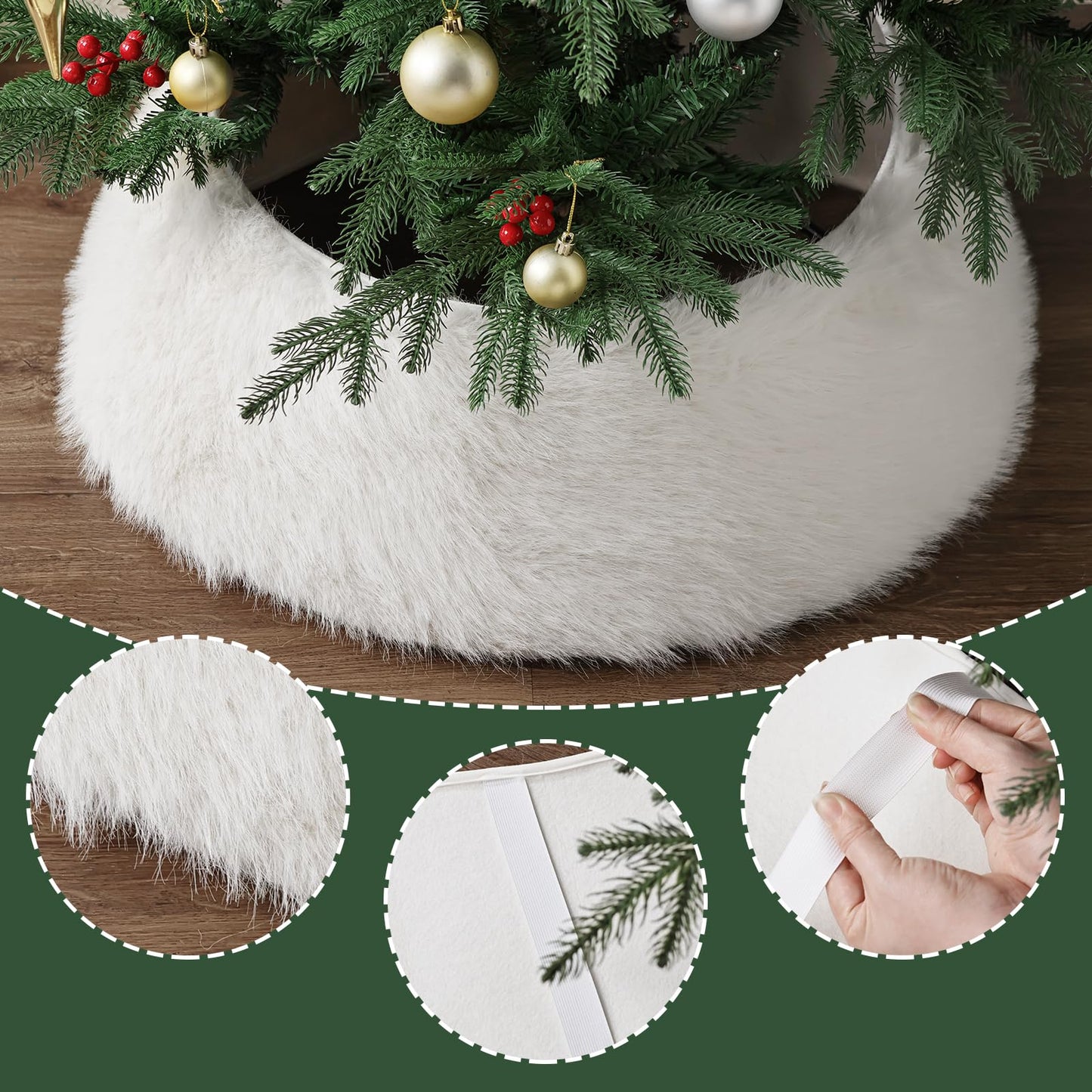 Bunny Chorus Christmas Tree Collar: Snow White Luxury Thick Plush Faux Fur Xmas Tree Collars Cover, Rustic Size Adjustable Tree Skirt for Holiday Decorations