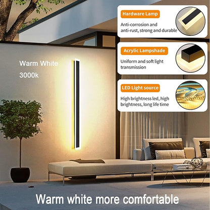 2Pack-79INCH Long Outdoor LED Wall Lights,65W Waterproof IP65 Warm White 120V LED Wall Mount Light Fixture Acrylic Black Exterior Wall Lights for House Courtyard Balcony Porch