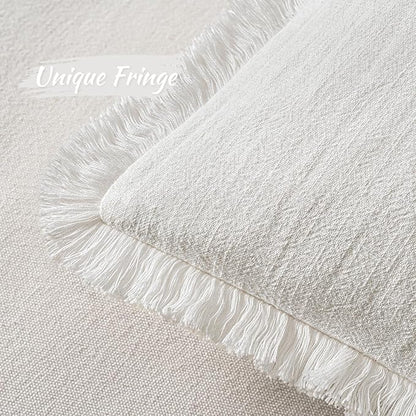 MIULEE Christmas Decorative Throw Pillow Covers Neutral Linen Fringe Throw Pillows Euro Shams Set of 2 White Boho Farmhouse Cushion Covers for Couch Sofa Bed Living Room Spring Home Decor 24x24 Inch