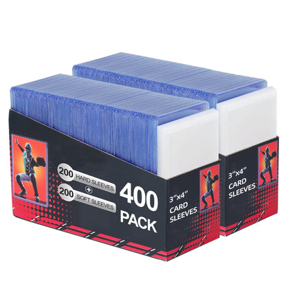 400 Card Sleeves, Clear Hard Sleeves for Cards, 3"X4" Card Protectors, Baseball Card Sleeves, Hard Plastic Card Holder for Trading Sports Football Game Cards (200 Hard Sleeves+200 Penny Sleeves)