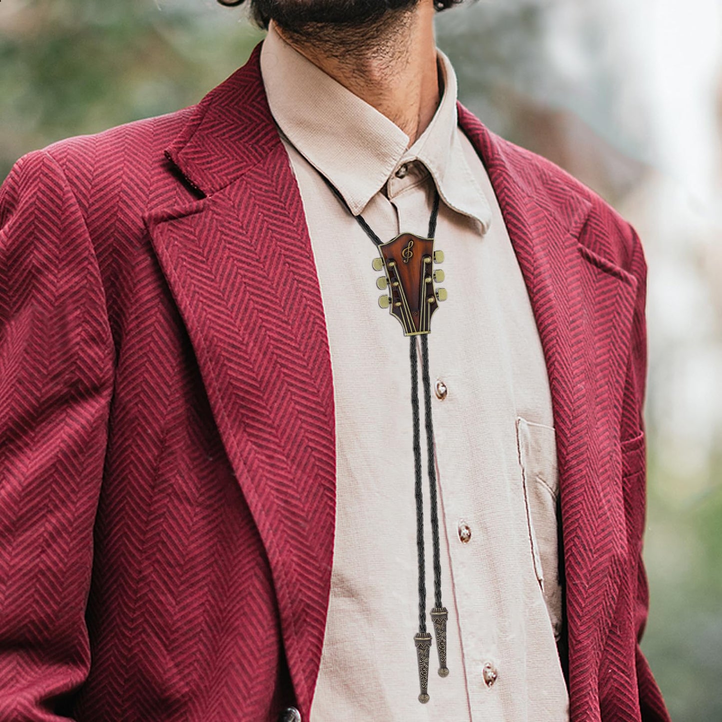 HUABOLA CALYN Bolo Tie for Men, Guitar Cowboy Rodeo Western Bolo Tie Leather Necktie Necklace Costume Accessorie for Women (Orange Bolo Tie)