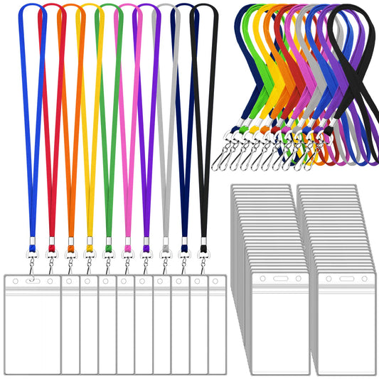 50 Pack Lanyard with ID Badge Holder Colorful Lanyards with Waterproof ID Card Holders for Kids, Women, Men (Assorted 10 Colors)