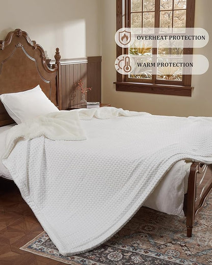 CAROMIO Heated Blanket King Size with LCD Dual Controller, Waffle Weave Fast Heating Electric Blankets, 10 Heat Levels & 1-12H Time Settings, ETL Certified, Machine Washable, Off White, 100" x 90"